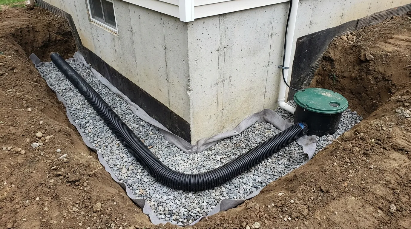 Completed foundation drainage system